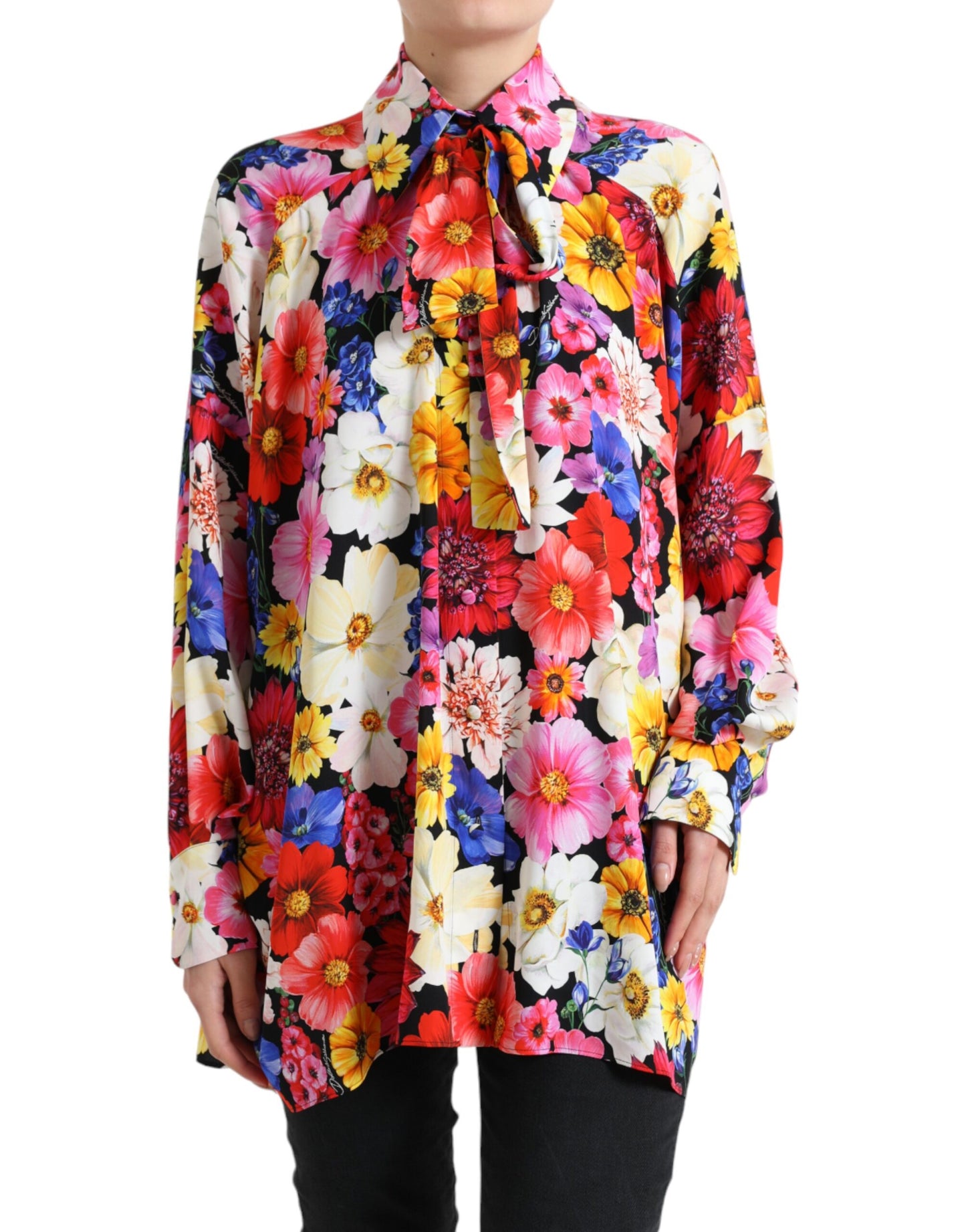 Dolce & Gabbana Floral Silk Blouse with Front Tie Fastening IT40 | S