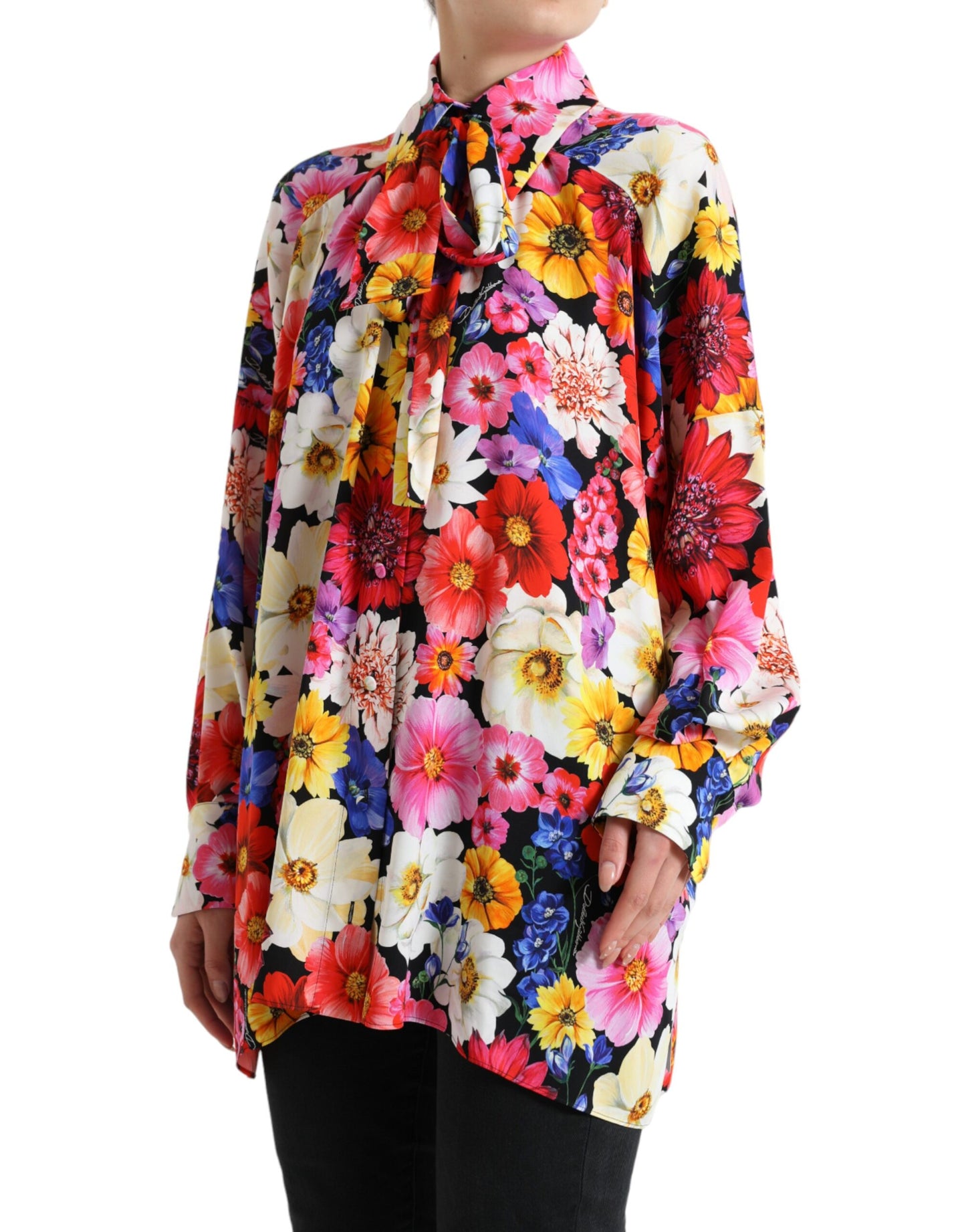 Dolce & Gabbana Floral Silk Blouse with Front Tie Fastening IT40 | S