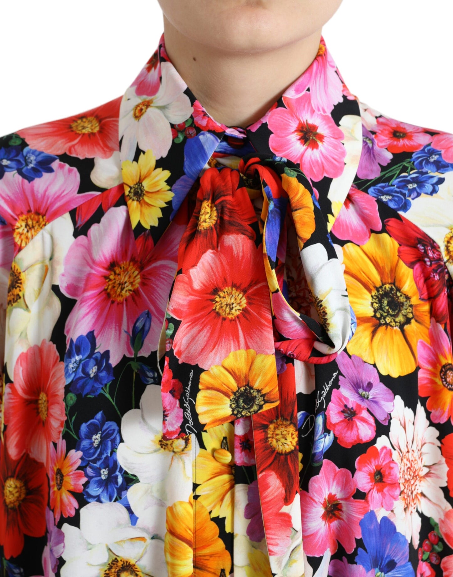 Dolce & Gabbana Floral Silk Blouse with Front Tie Fastening IT40 | S