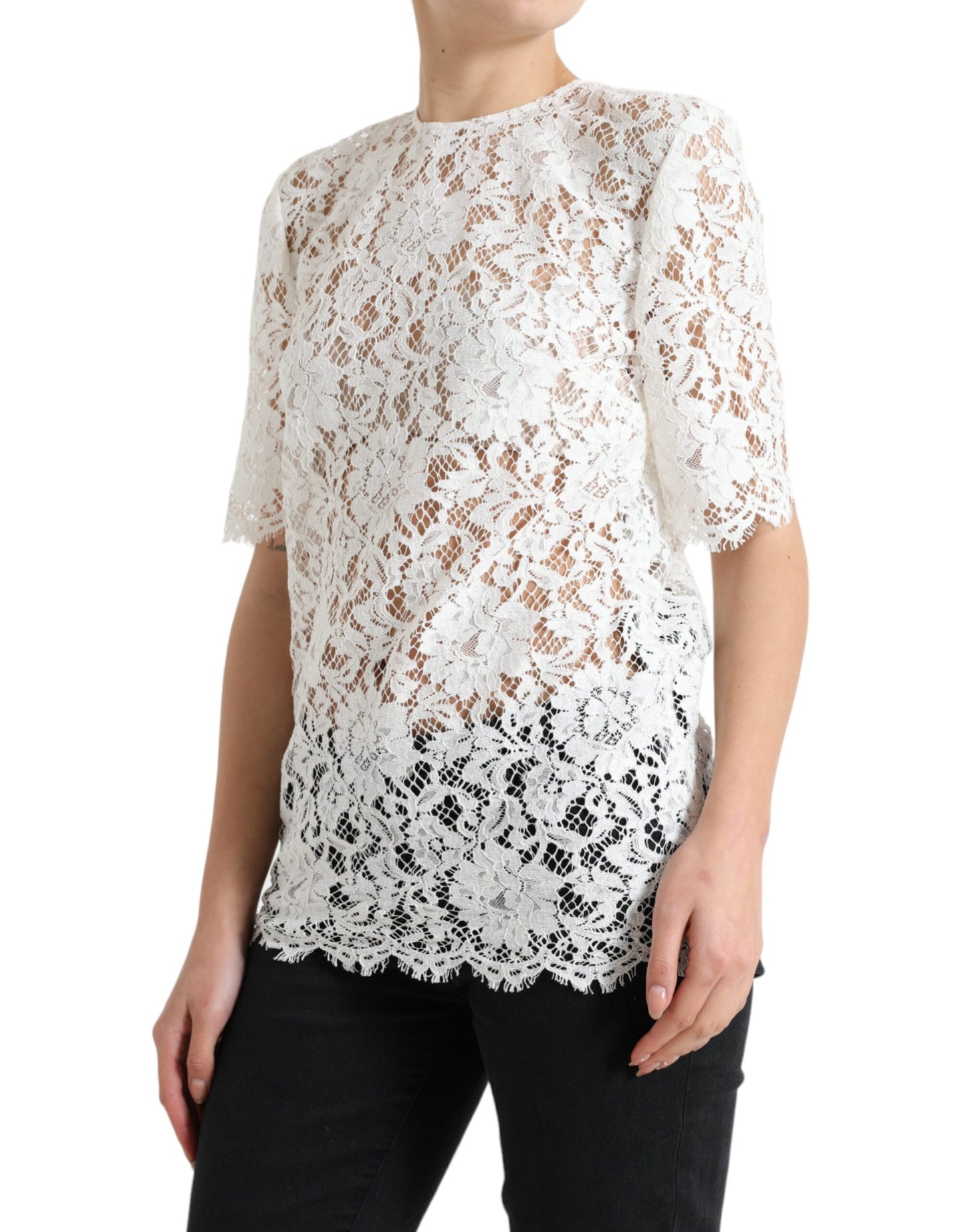 Dolce & Gabbana Elegant White Lace Blouse IT40 | S