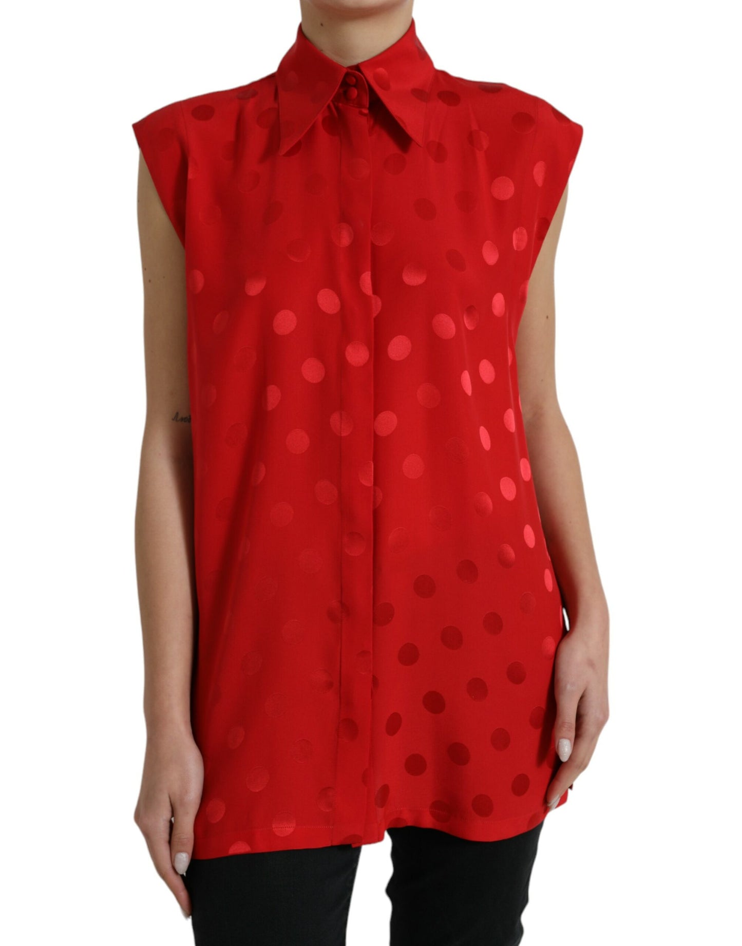 Dolce & Gabbana Elegant Polka Dot Sleeveless Silk Blouse IT40 | S