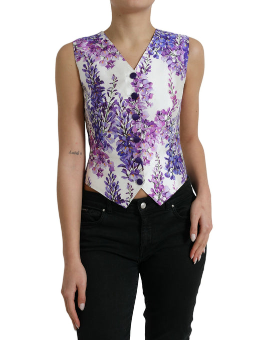 Dolce & Gabbana Floral Print Silk Blend Waistcoat IT40 | S