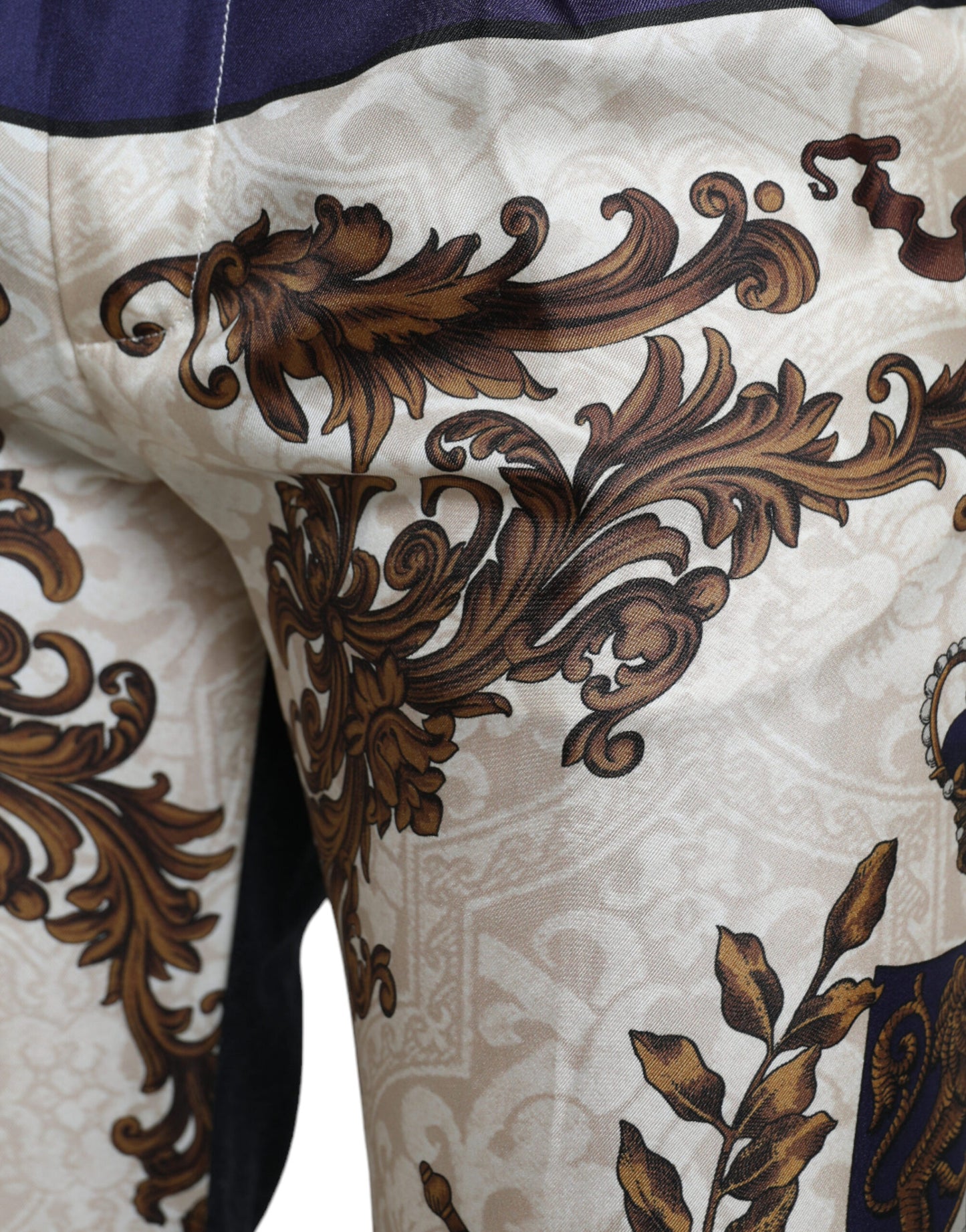 Dolce & Gabbana Elegant Silk Skinny Pants with Heraldic Print IT48 / M