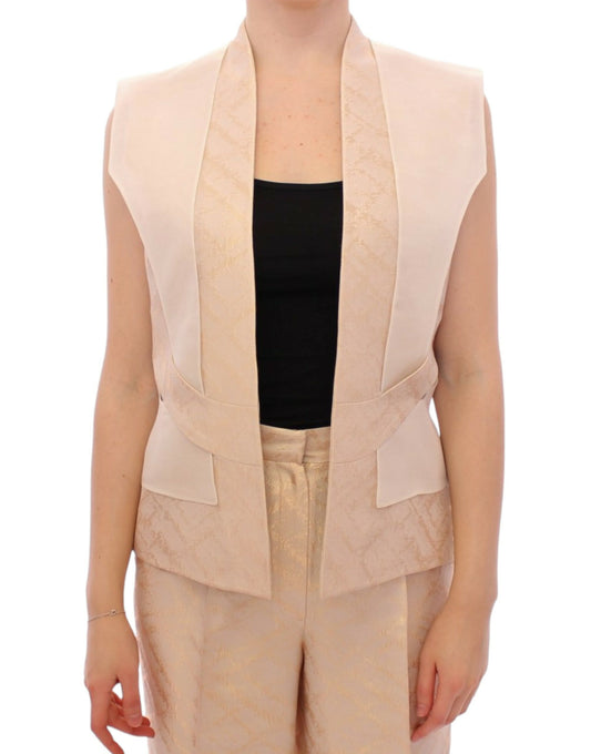 Zeyneptosun Exclusive Beige Brocade Sleeveless Vest IT40 | S