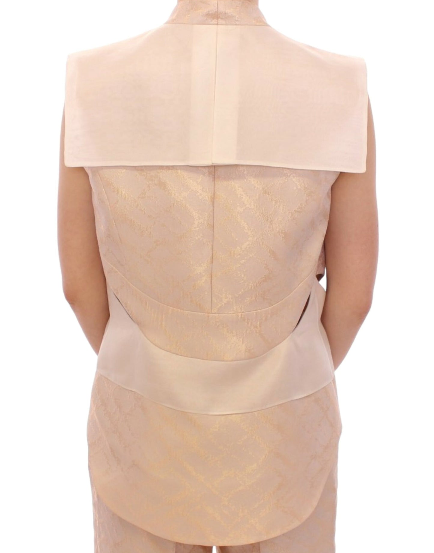 Zeyneptosun Exclusive Beige Brocade Sleeveless Vest IT40 | S