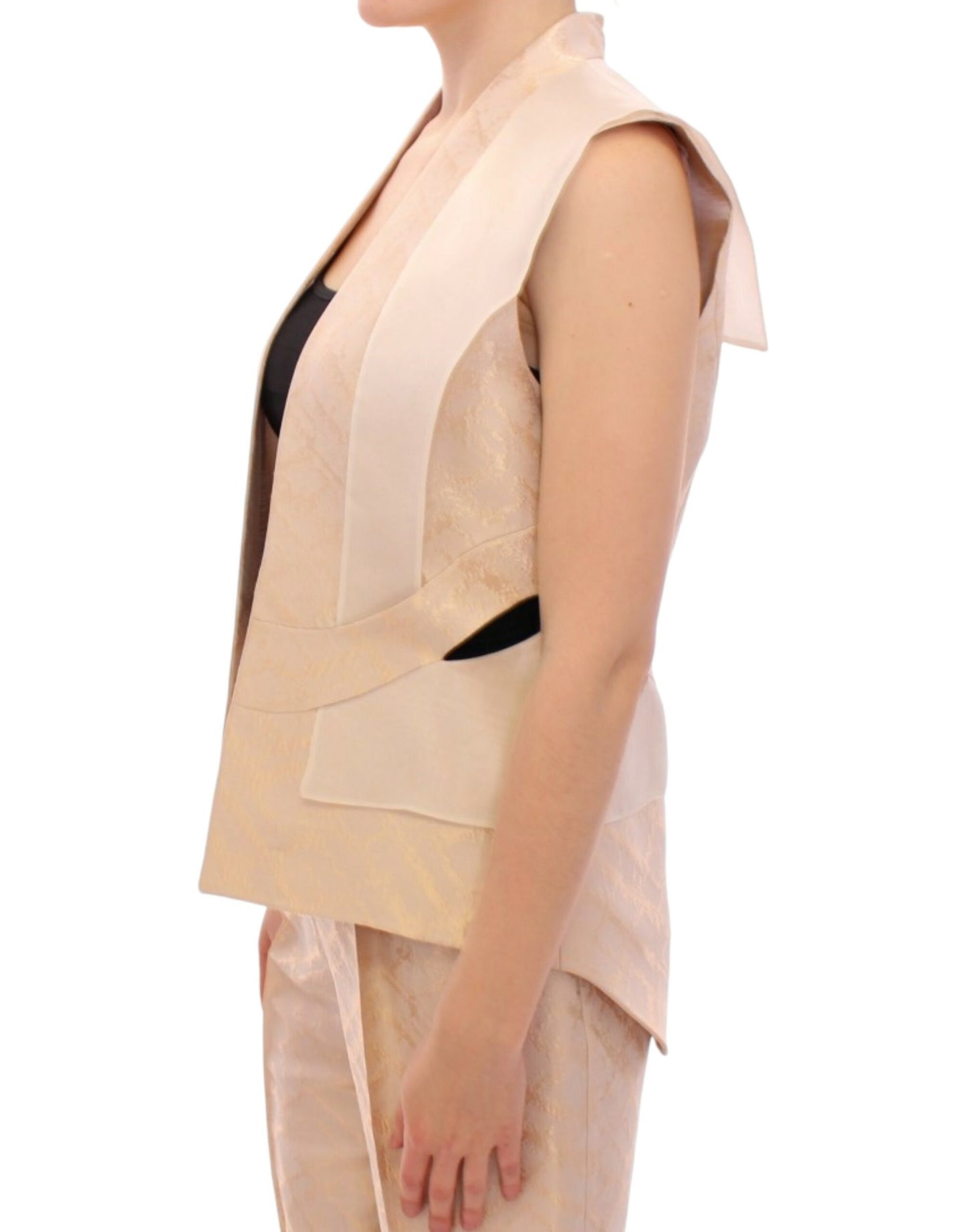 Zeyneptosun Exclusive Beige Brocade Sleeveless Vest IT40 | S