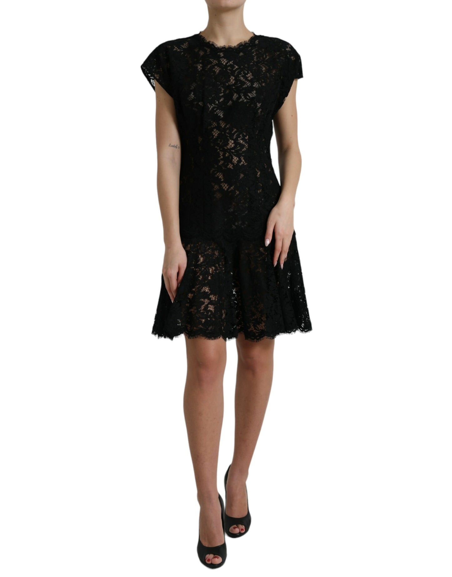 Dolce & Gabbana Elegant Black Floral Lace A-Line Mini Dress IT42 / M