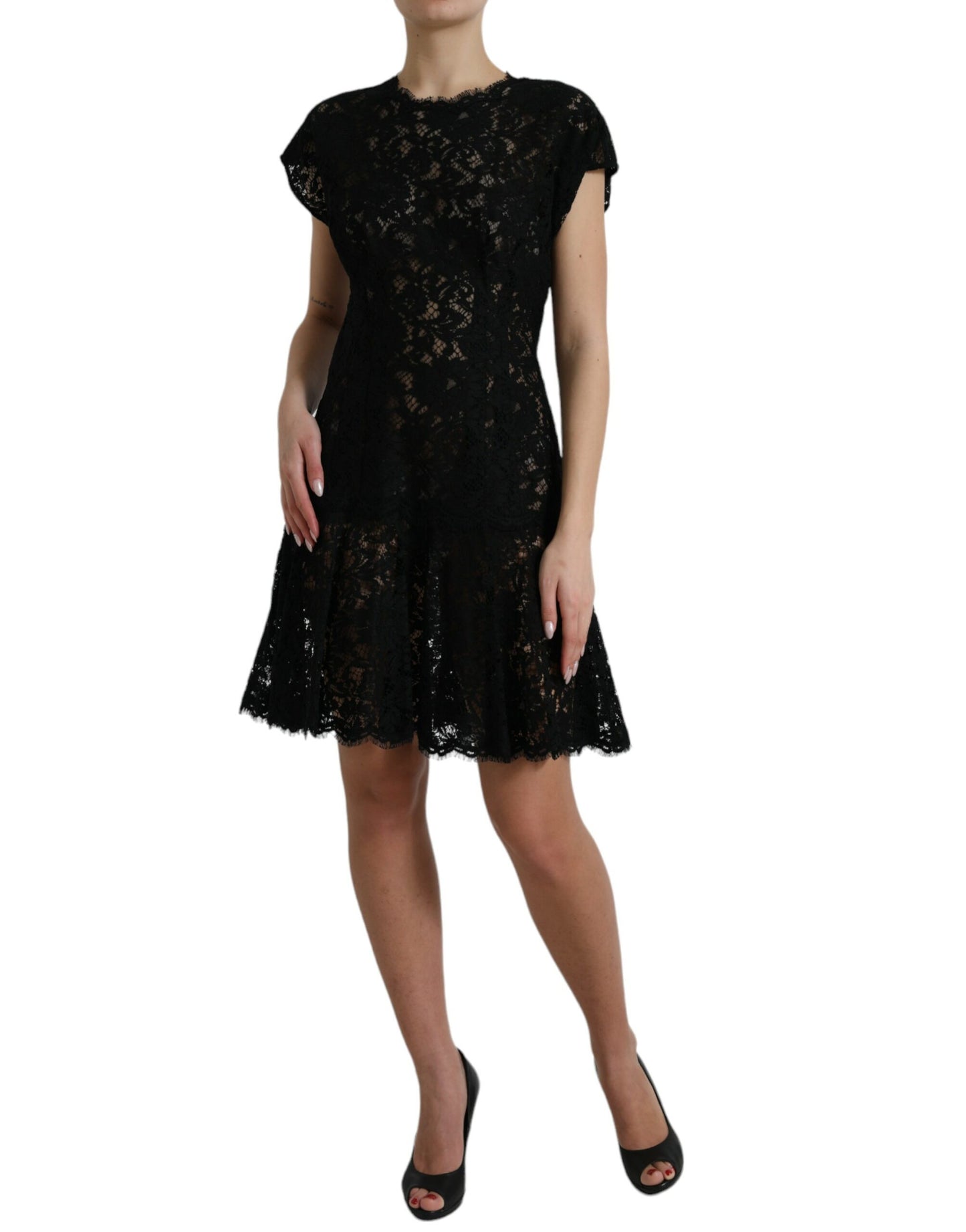 Dolce & Gabbana Elegant Black Floral Lace A-Line Mini Dress IT42 / M