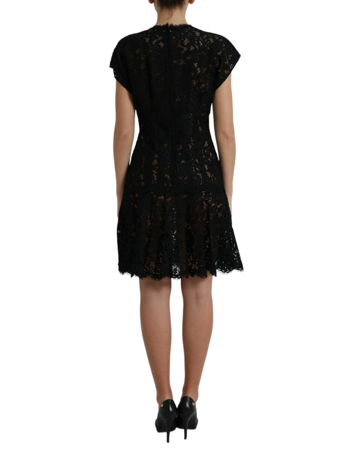 Dolce & Gabbana Elegant Black Floral Lace A-Line Mini Dress IT42 / M