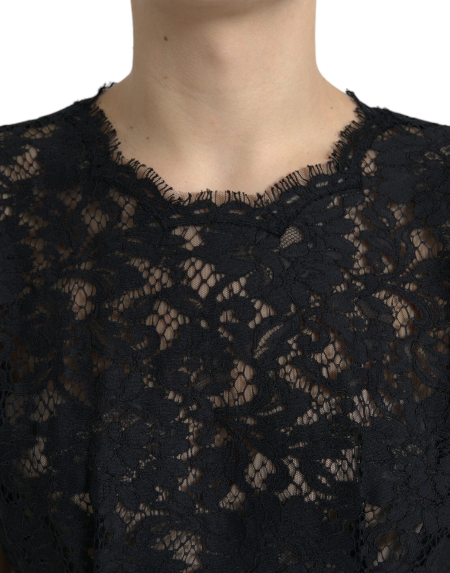 Dolce & Gabbana Elegant Black Floral Lace A-Line Mini Dress IT42 / M