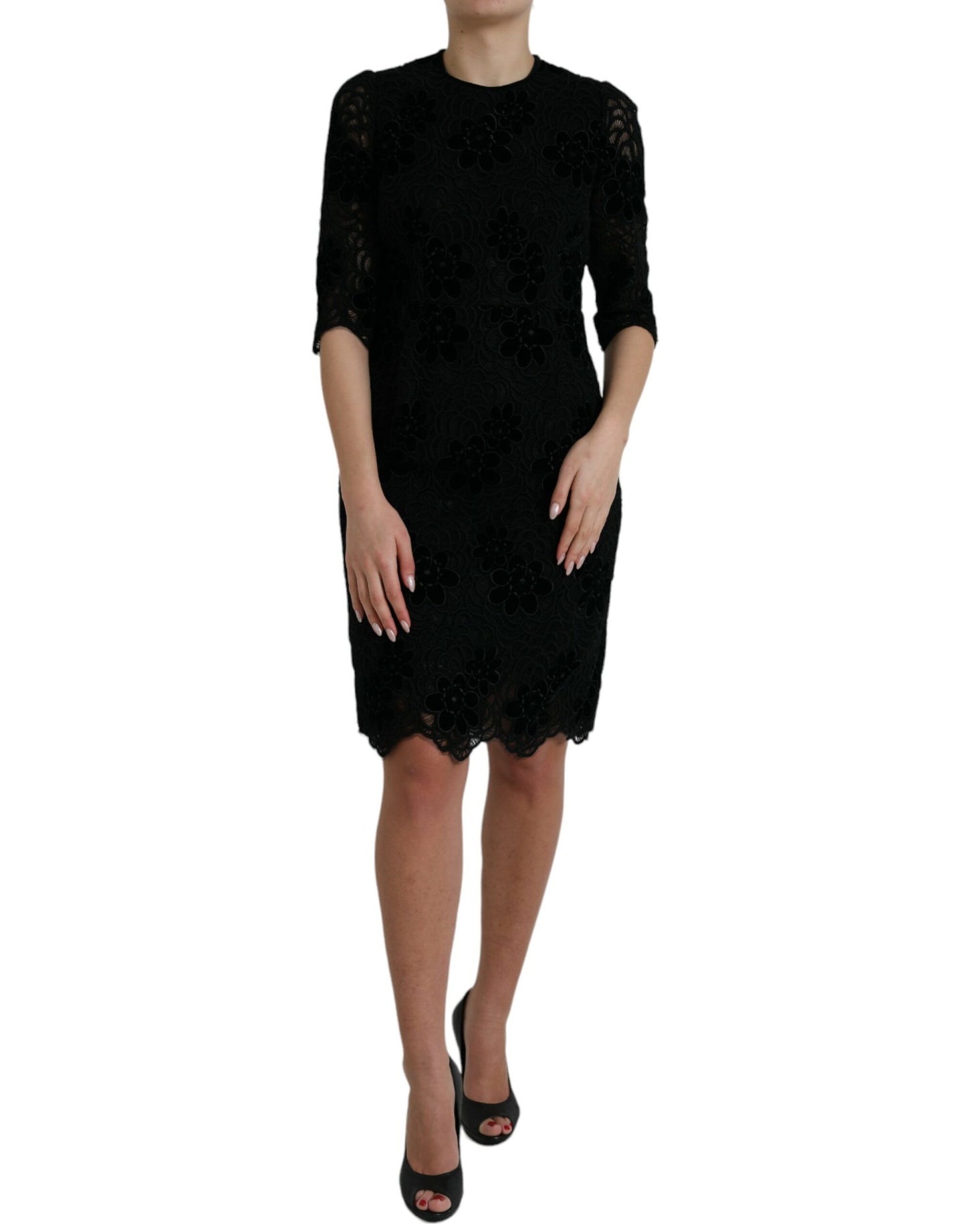 Dolce & Gabbana Elegant Floral Lace Sheath Dress IT40 | S