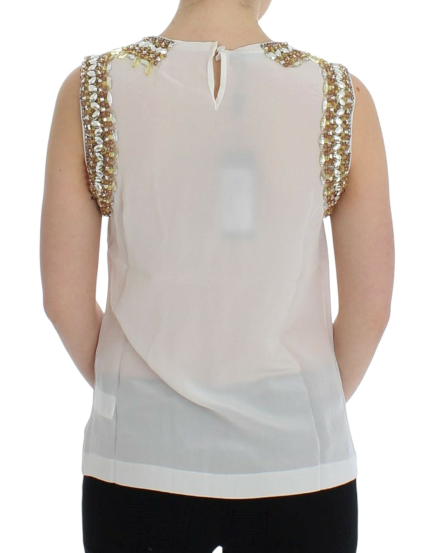 Dolce & Gabbana Elegant Sleeveless Silk Blouse with Crystal Embellishment IT40 | S