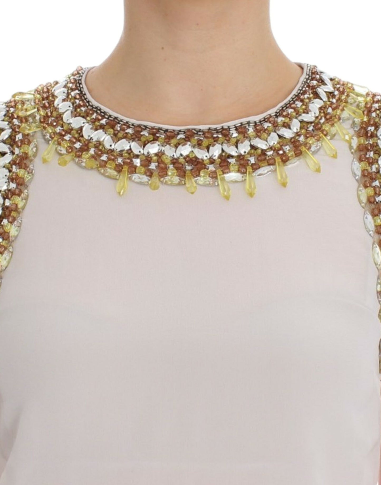 Dolce & Gabbana Elegant Sleeveless Silk Blouse with Crystal Embellishment IT40 | S