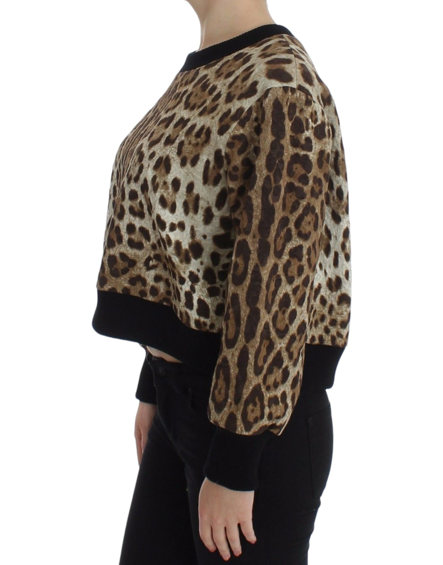 Dolce & Gabbana Elegant Leopard Print Short Sweater Top IT44 | L