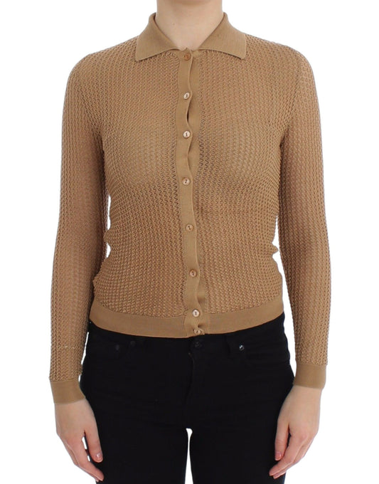 Dolce & Gabbana Beige Knitted Cotton Polo Cardigan Sweater IT36 / XS