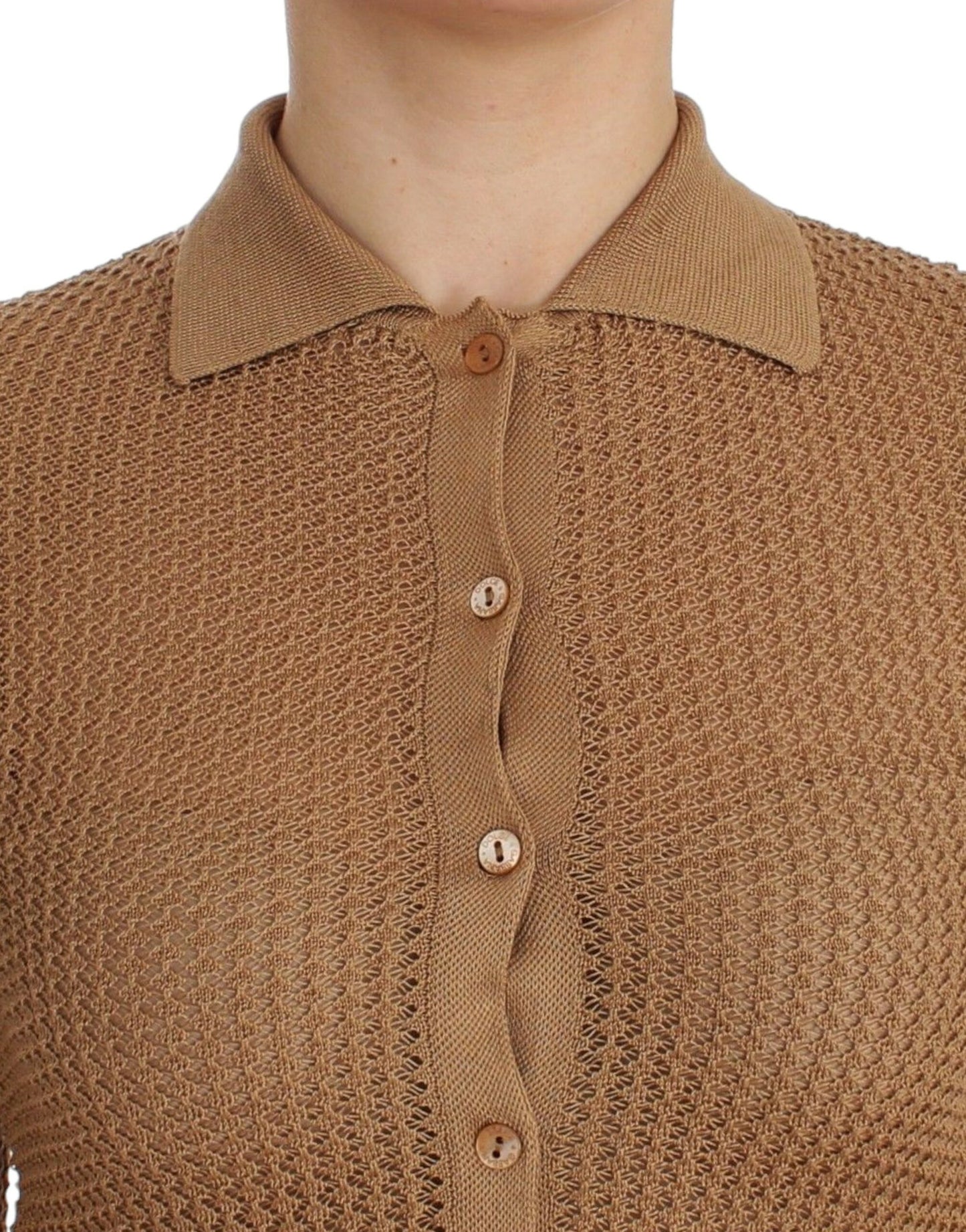 Dolce & Gabbana Beige Knitted Cotton Polo Cardigan Sweater IT36 / XS