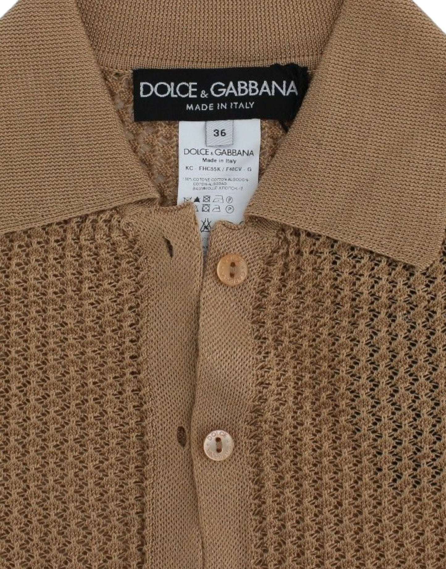 Dolce & Gabbana Beige Knitted Cotton Polo Cardigan Sweater IT36 / XS