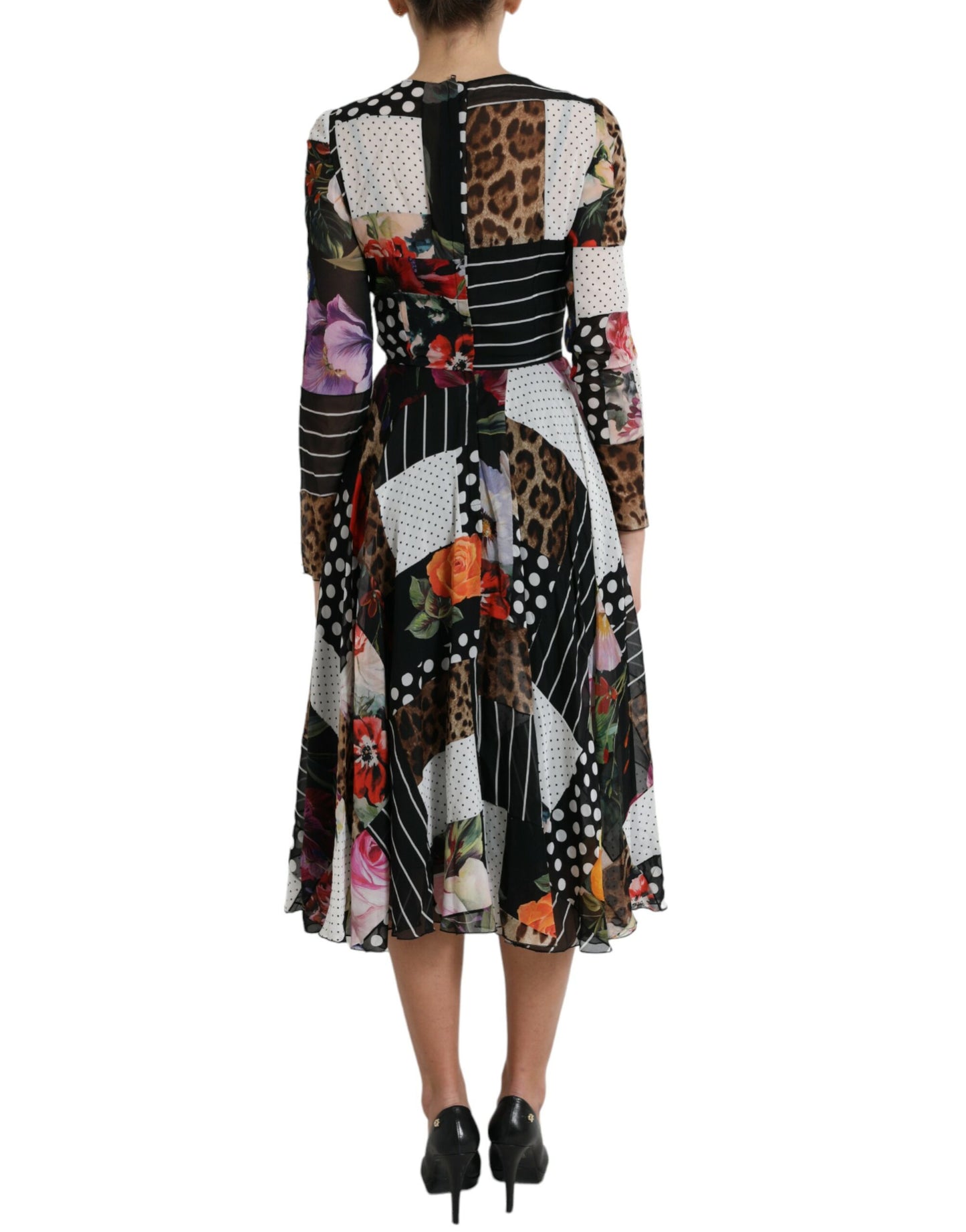 Dolce & Gabbana Elegant Patchwork Silk Midi A-Line Dress IT40 | S