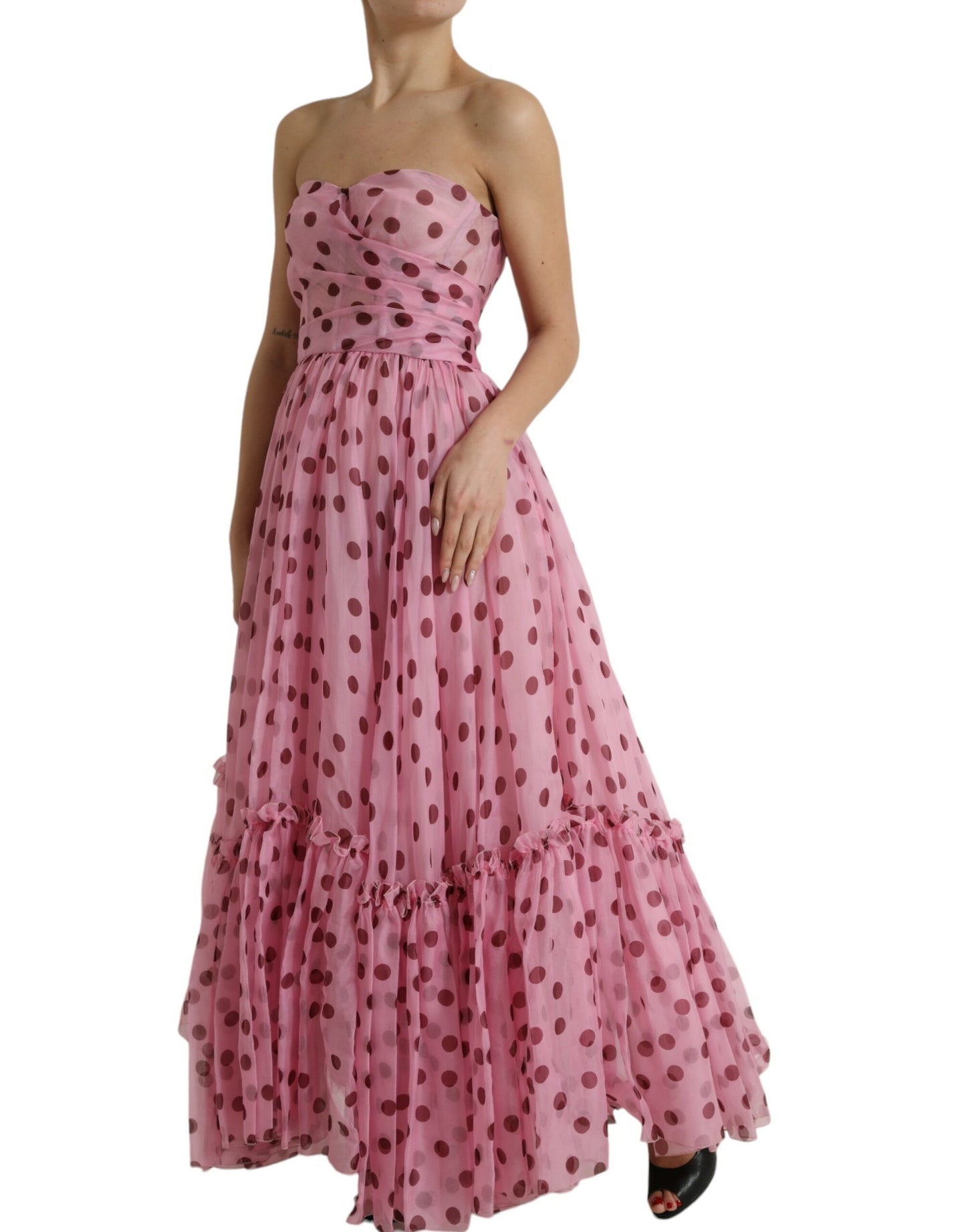 Dolce & Gabbana Chic A-Line Strapless Silk Dress in Pink IT42 / M