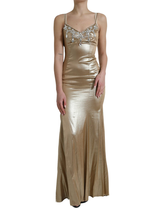 Dolce & Gabbana Elegant Metallic Gold Sheath Dress with Crystals IT40 | S