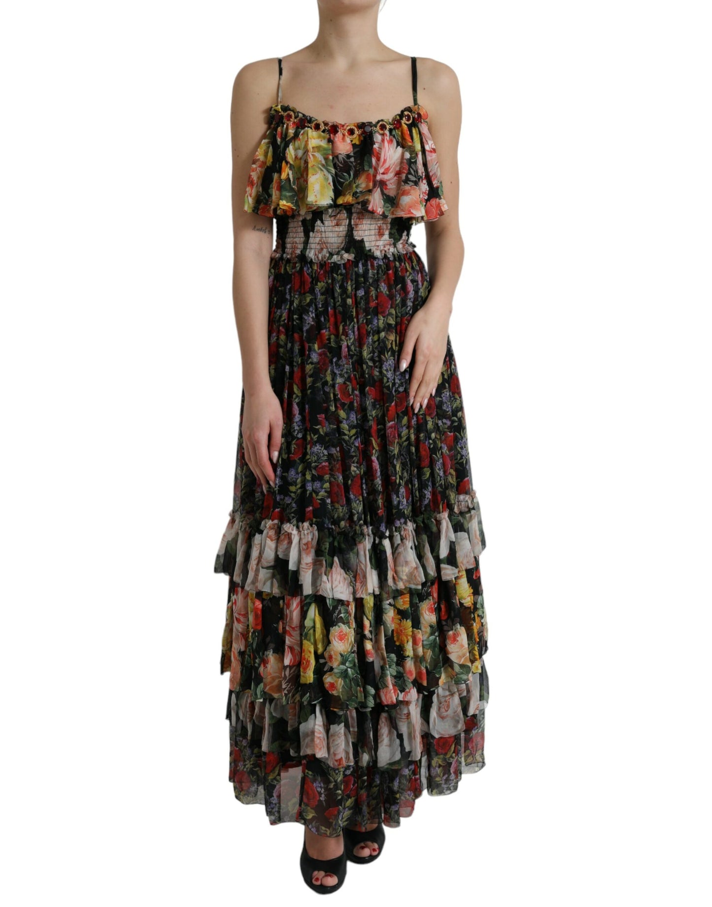 Dolce & Gabbana Vibrant Silk Floral Maxi Dress IT40 | S