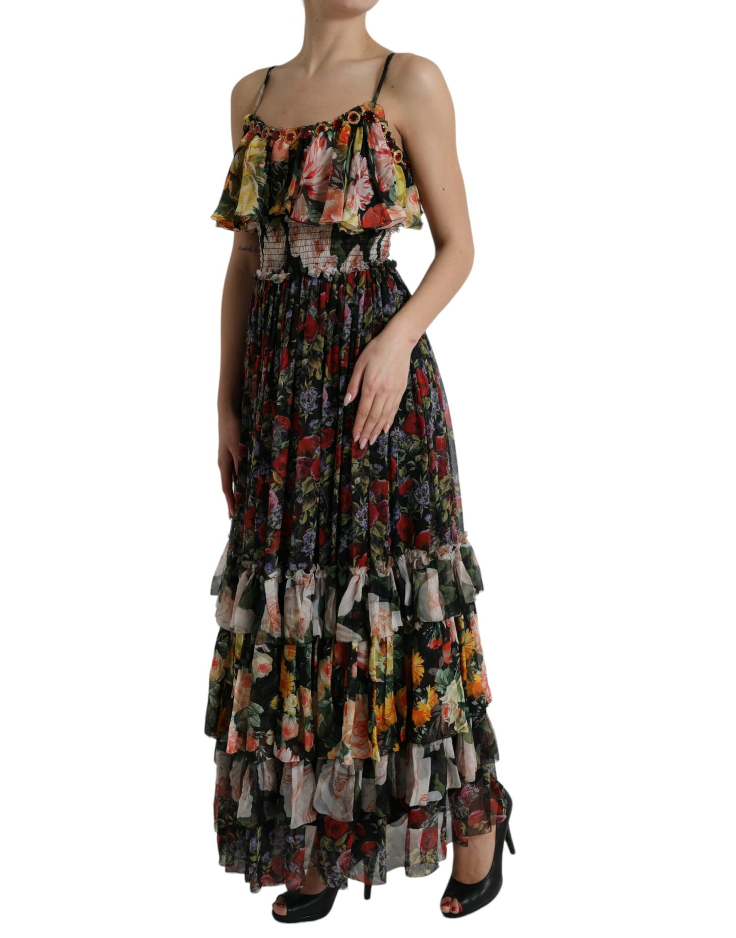 Dolce & Gabbana Vibrant Silk Floral Maxi Dress IT40 | S