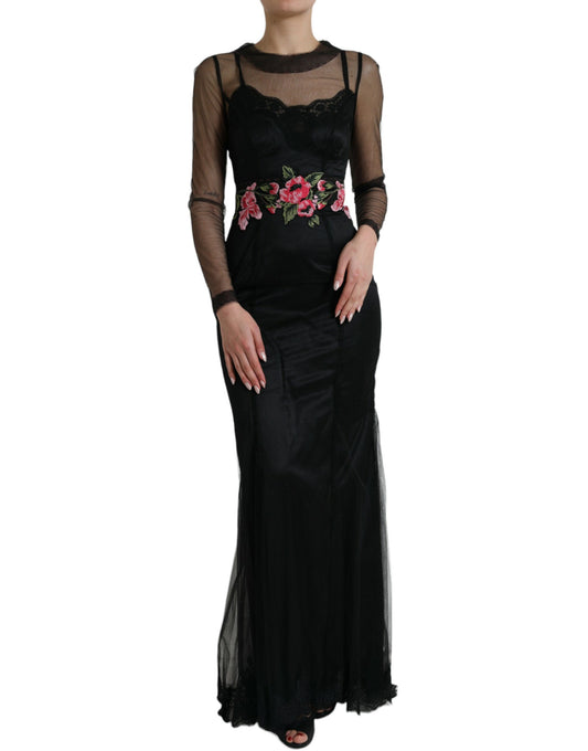 Dolce & Gabbana Floral Embroidery Tulle Long Evening Dress IT40 | S