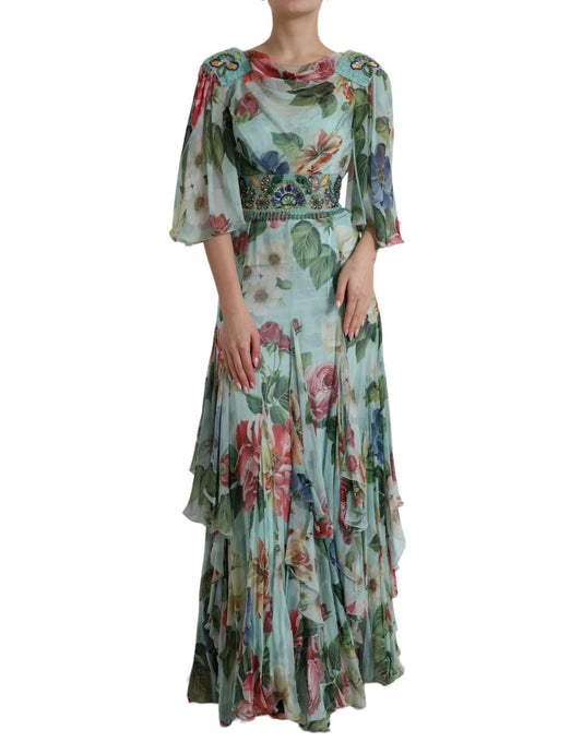 Dolce & Gabbana Elegant Floral Silk Long Dress IT36 / XXS