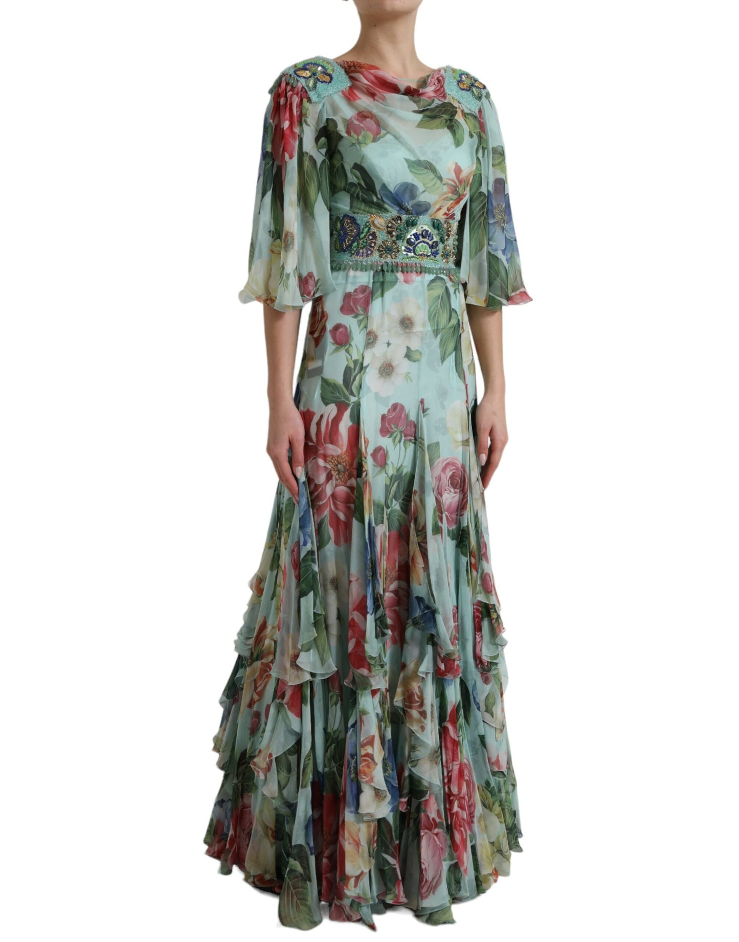 Dolce & Gabbana Elegant Floral Silk Long Dress IT36 / XXS