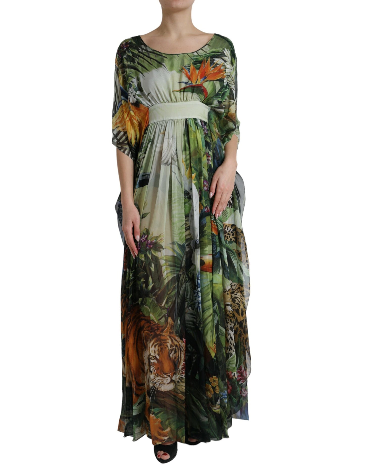 Dolce & Gabbana Elegant Jungle Print Maxi Silk Dress IT36 / XXS