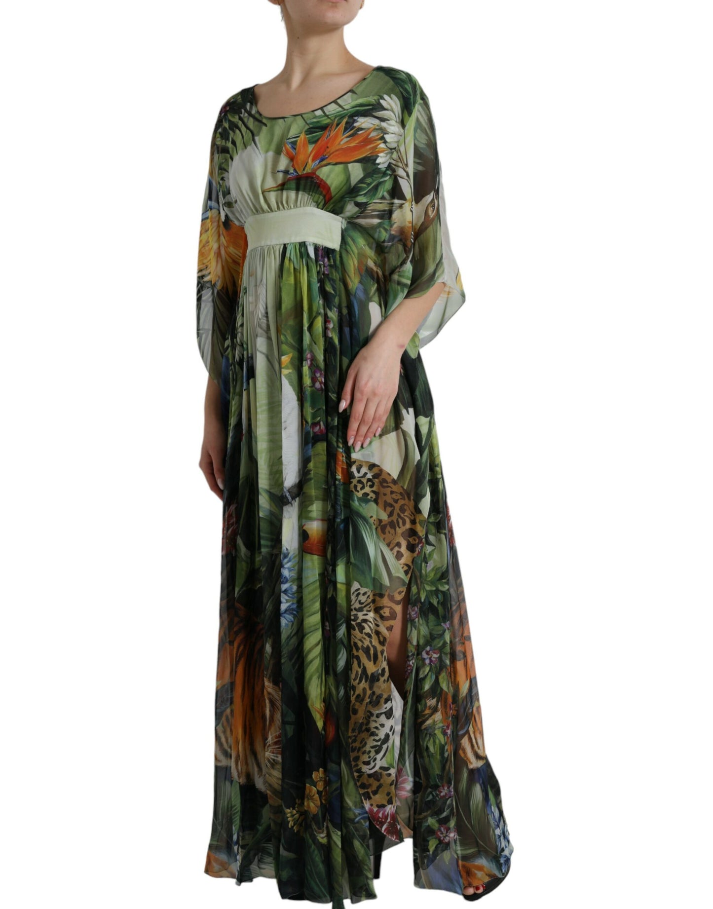 Dolce & Gabbana Elegant Jungle Print Maxi Silk Dress IT36 / XXS