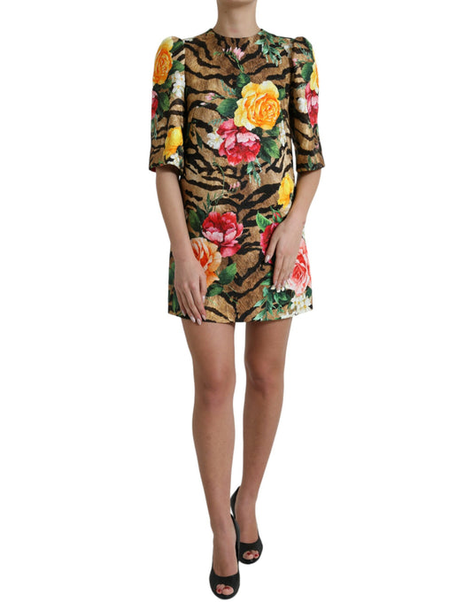 Dolce & Gabbana Animal & Floral Print Mini Shift Dress IT40/S