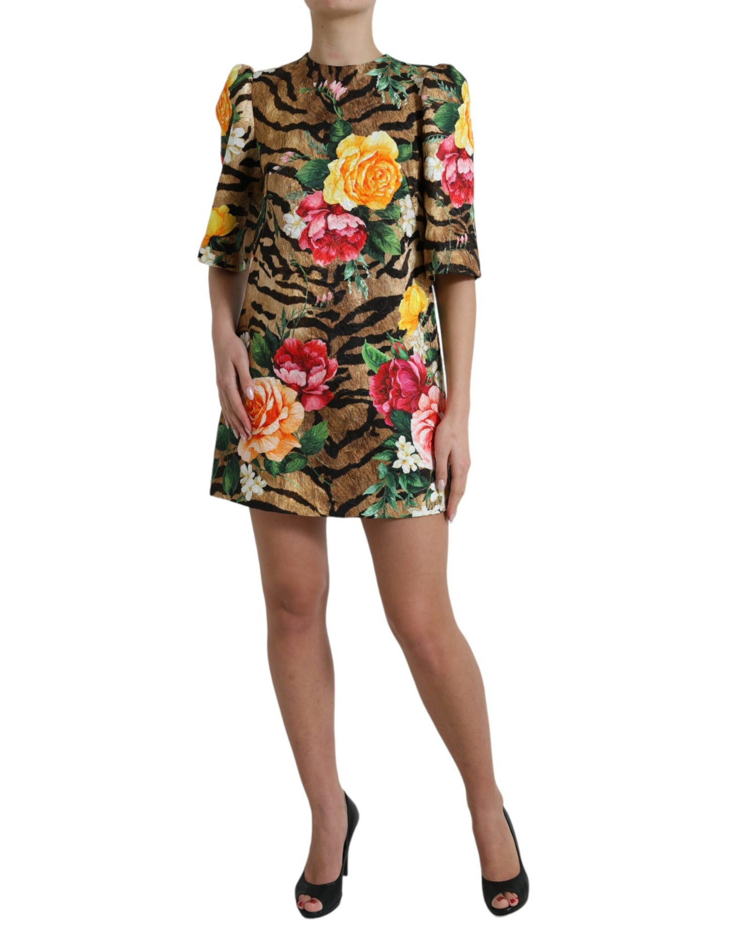 Dolce & Gabbana Animal & Floral Print Mini Shift Dress IT40/S