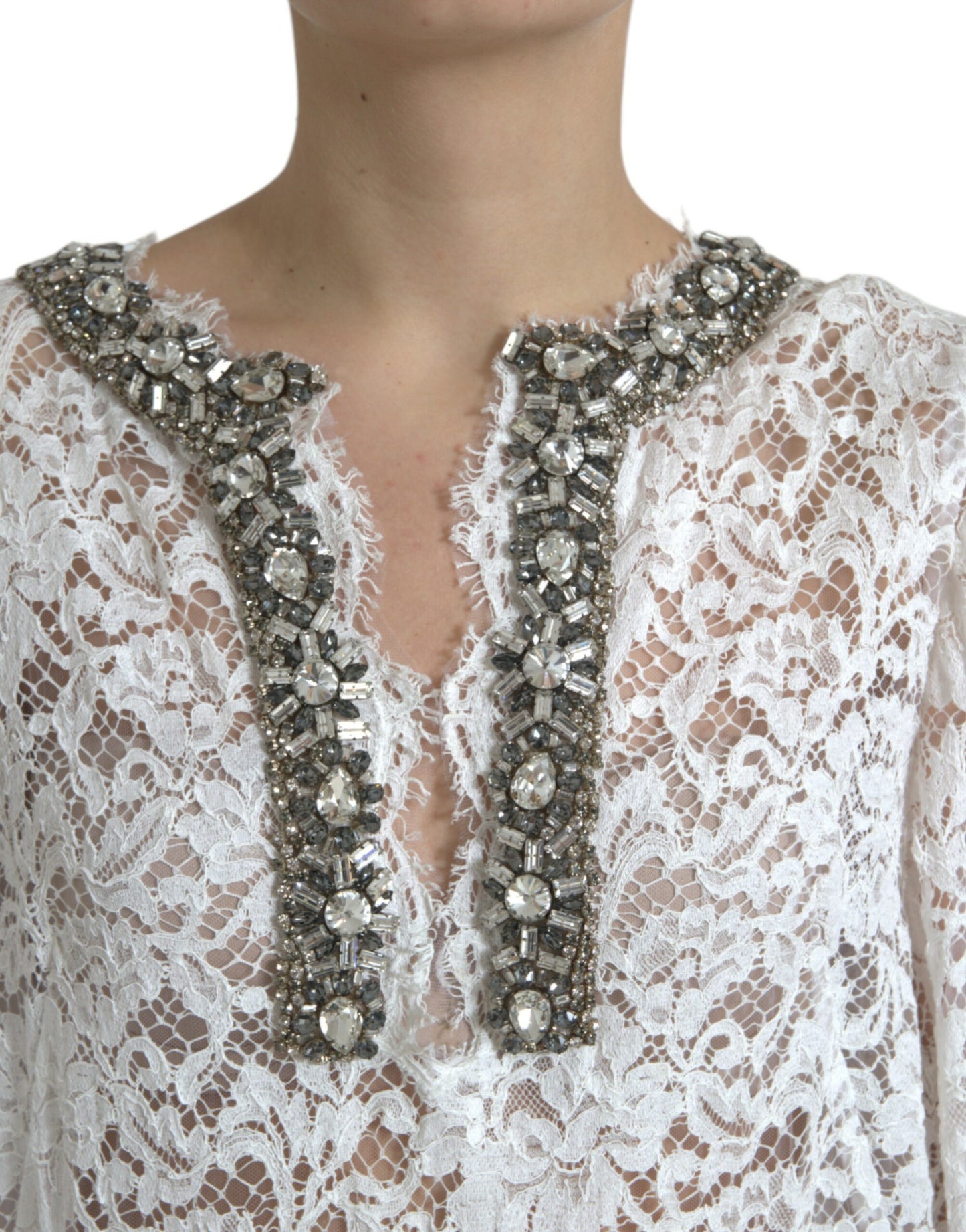 Dolce & Gabbana Elegant White Shift Dress with Crystal Embellishment IT42 / M