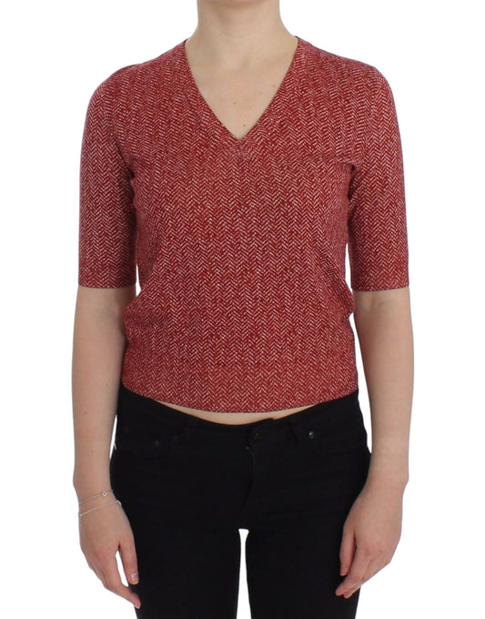 Dolce & Gabbana Enchanting Red Tweed V-Neck Sweater IT38 / XS