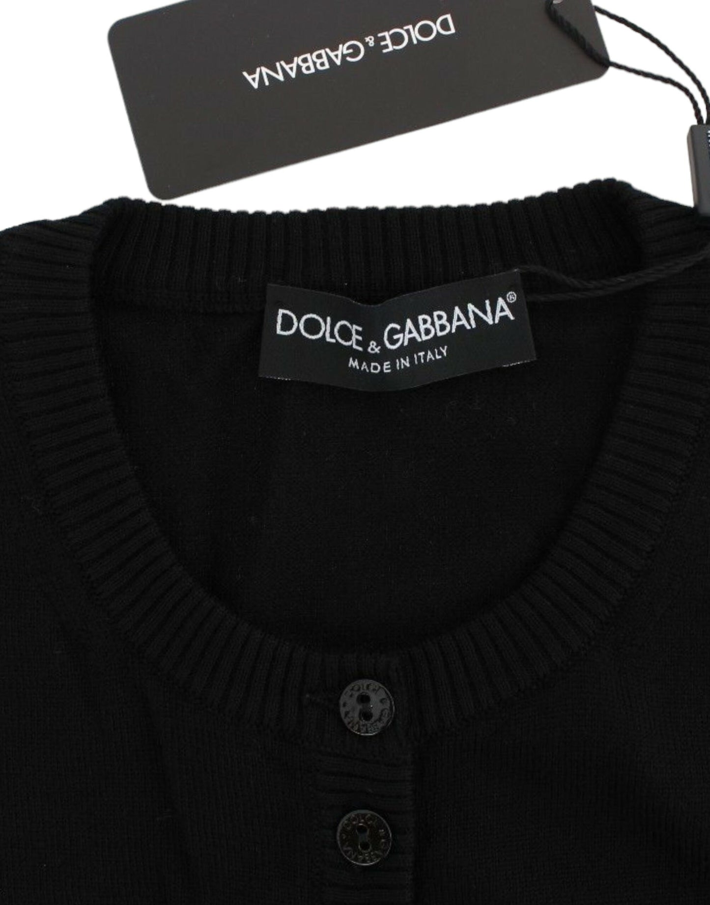 Dolce & Gabbana Elegant Black Wool Cardigan Sweater IT46 / XL