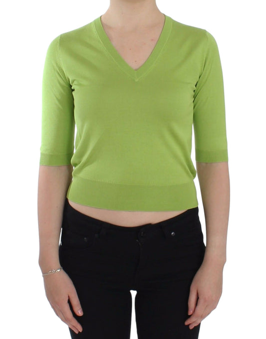 Dolce & Gabbana Emerald Green Wool V-Neck Pullover IT36 / XS