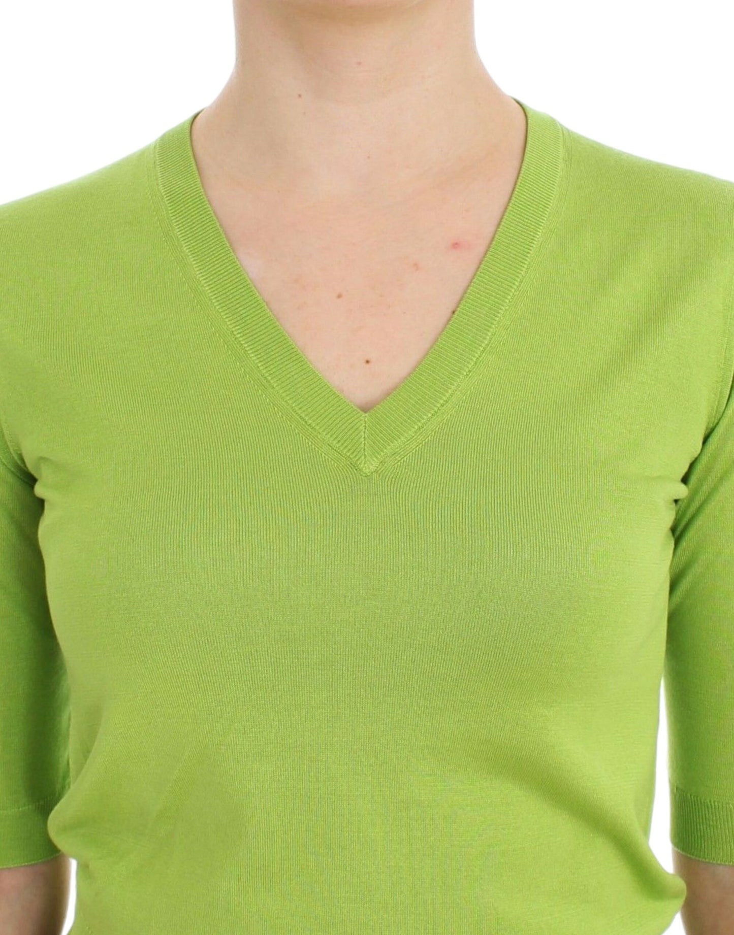 Dolce & Gabbana Emerald Green Wool V-Neck Pullover IT36 / XS