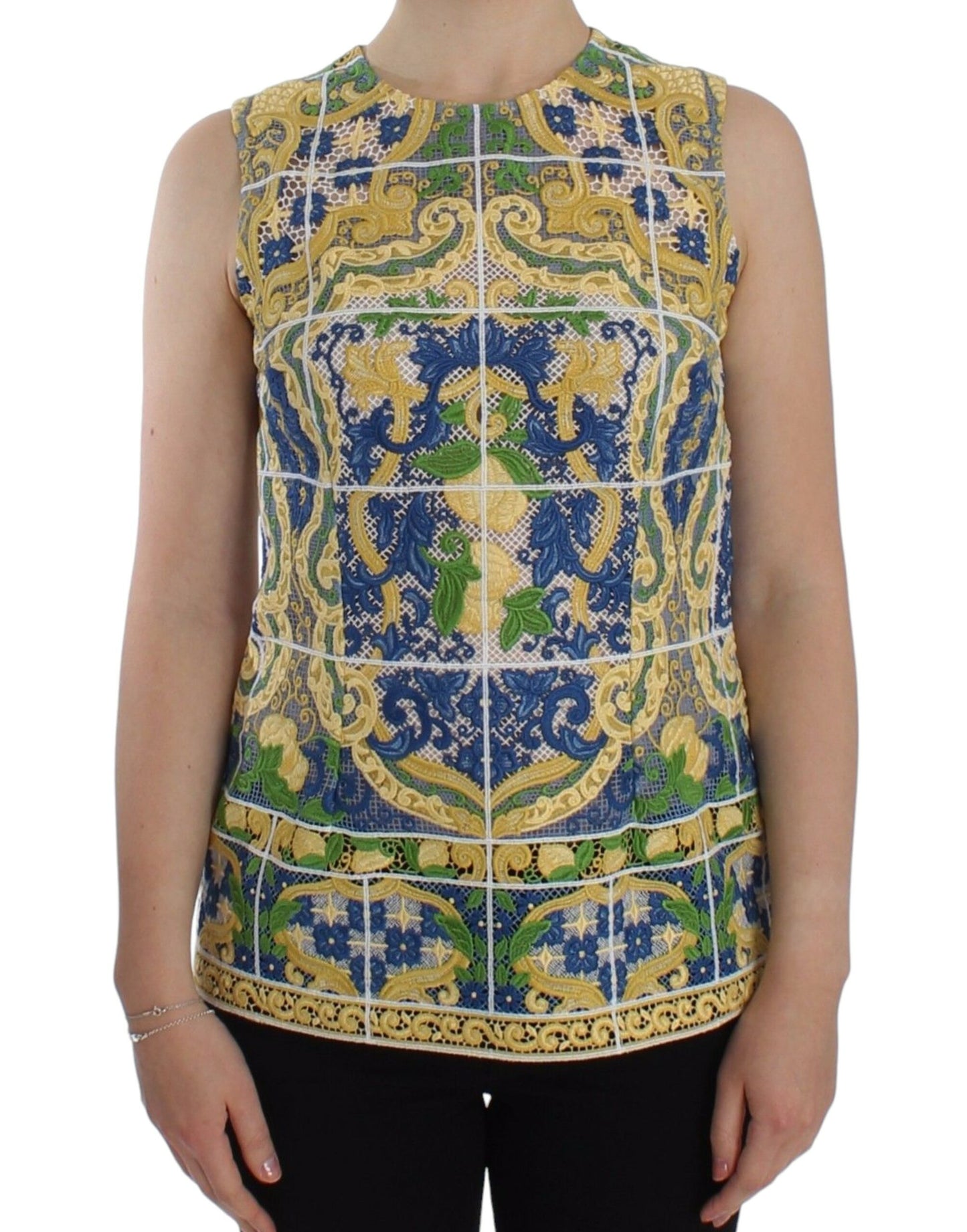 Dolce & Gabbana Majolica Embroidered Sleeveless Elegance IT40 | S