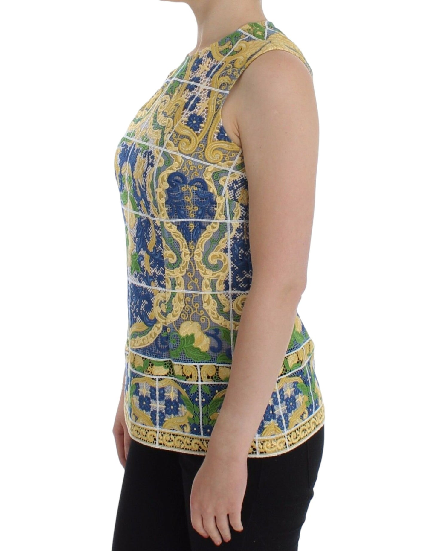 Dolce & Gabbana Majolica Embroidered Sleeveless Elegance IT40 | S