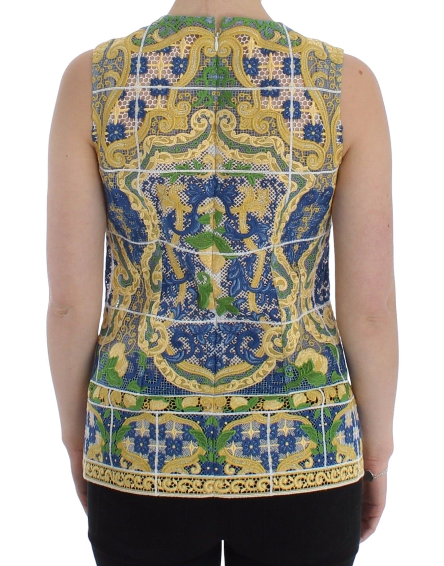 Dolce & Gabbana Majolica Embroidered Sleeveless Elegance IT40 | S