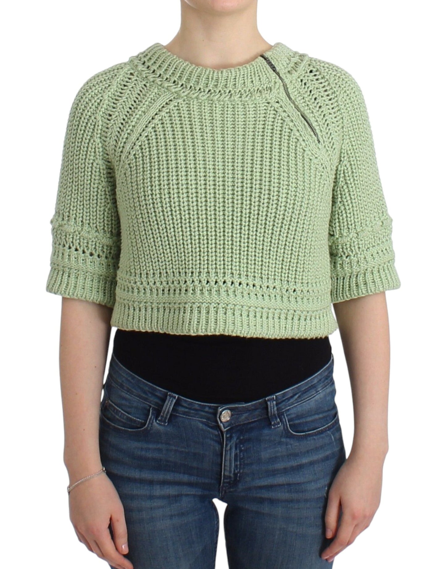 Ermanno Scervino Chic Green Cropped Cotton Sweater IT42 | S