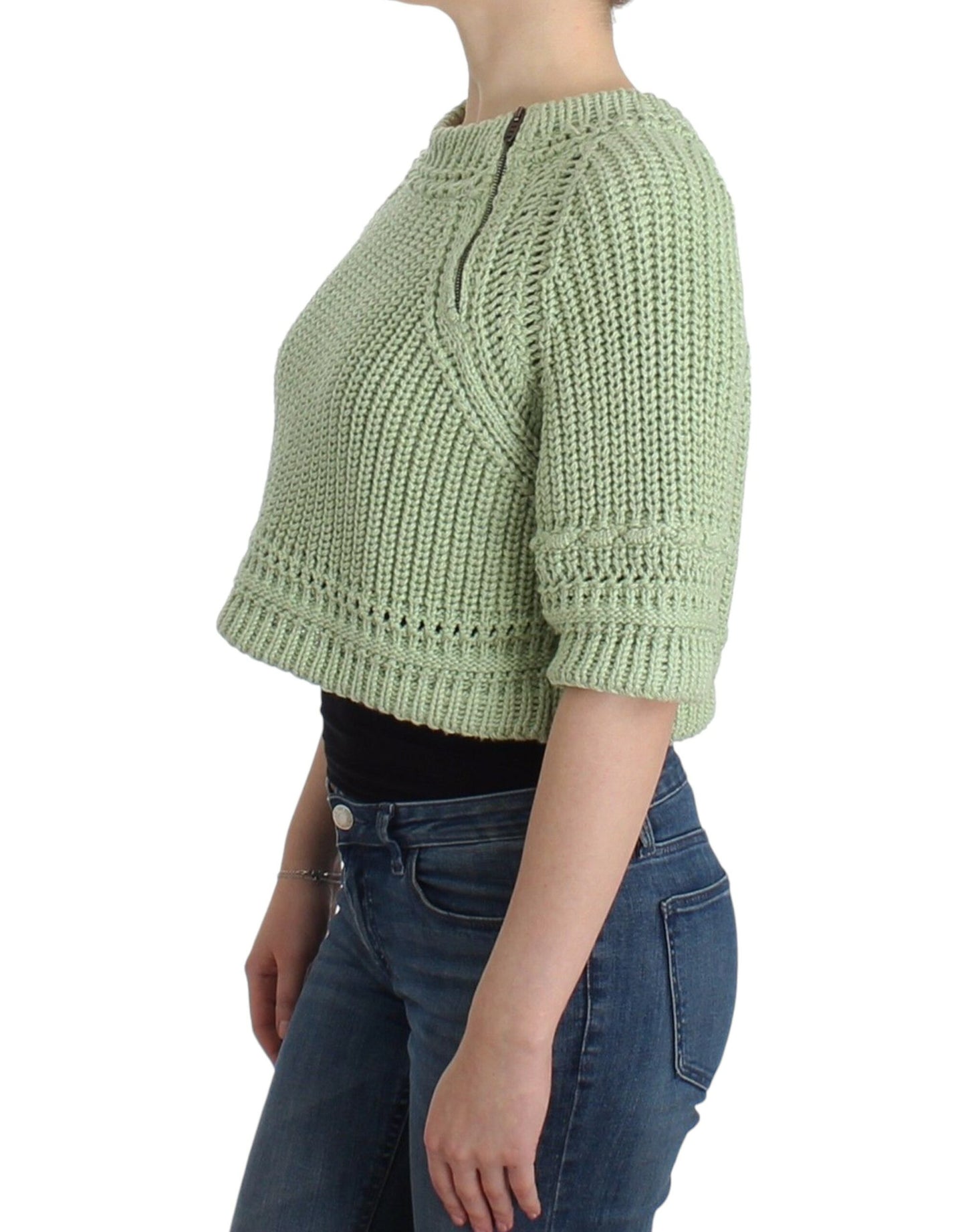 Ermanno Scervino Chic Green Cropped Cotton Sweater IT42 | S