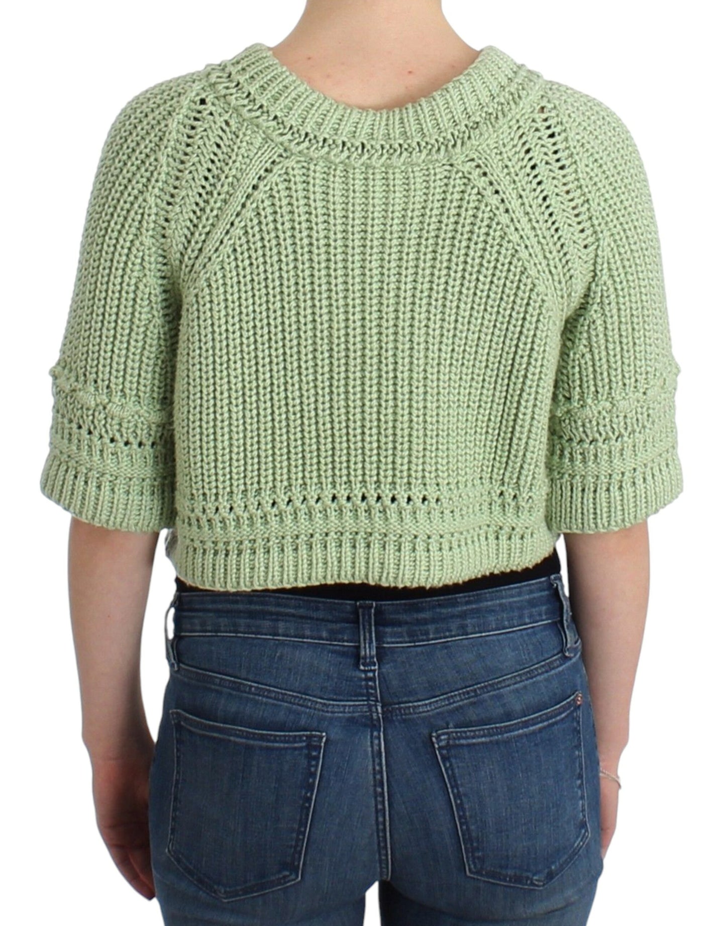 Ermanno Scervino Chic Green Cropped Cotton Sweater IT42 | S