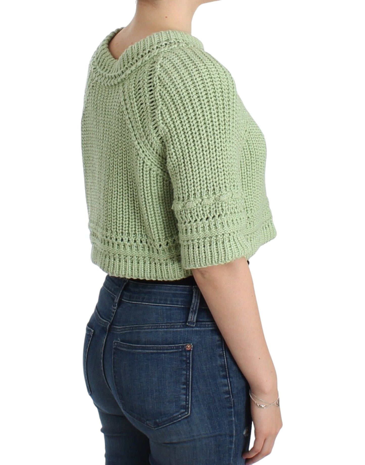 Ermanno Scervino Chic Green Cropped Cotton Sweater IT42 | S