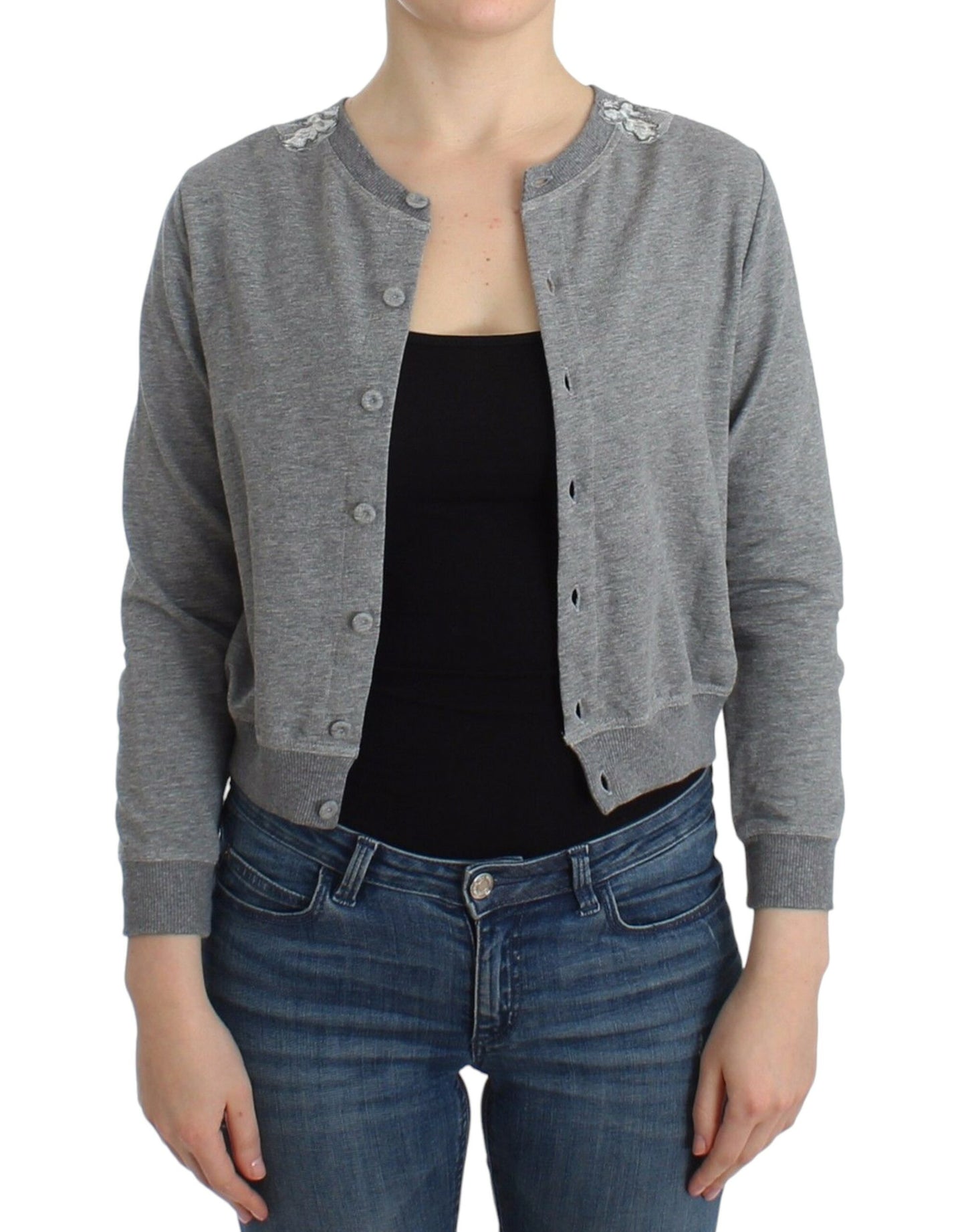 Ermanno Scervino Chic Gray Cotton Blend Short Cardigan IT42 | S