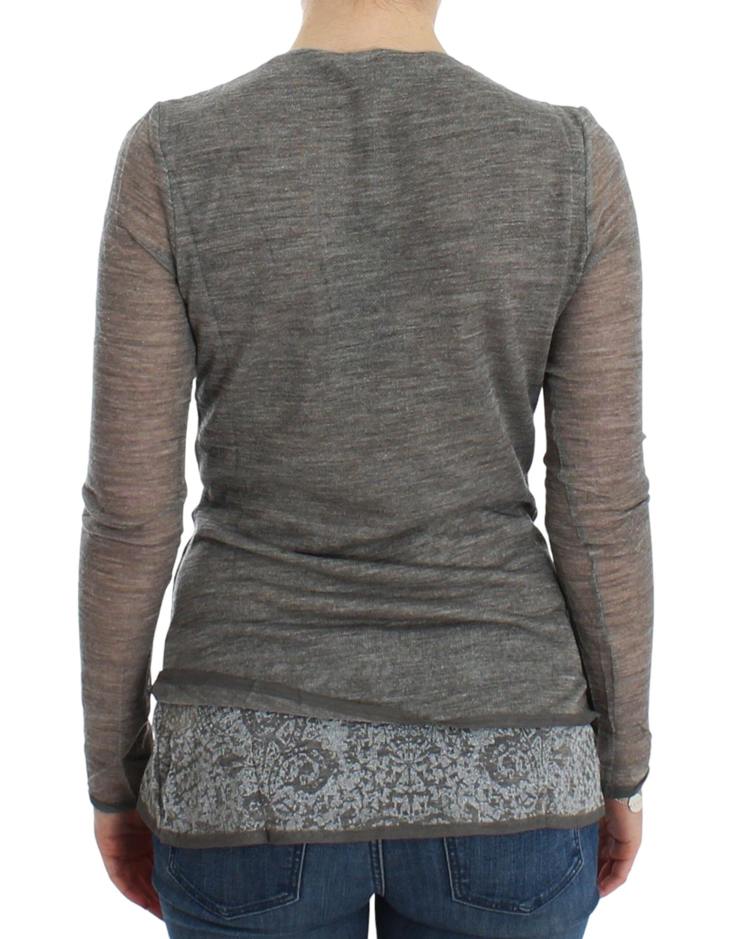 Ermanno Scervino Elegant Gray Wool Blend Deep V-neck Sweater IT44 | M