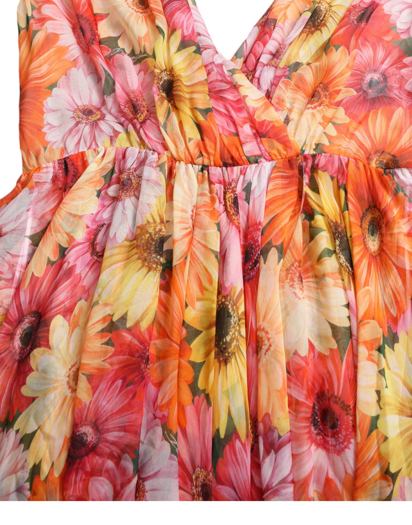 Dolce & Gabbana Elegant Floral Silk Midi Dress with V-Neck IT48 / XXL