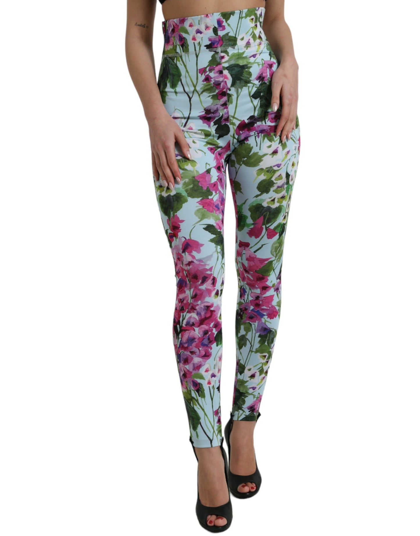 Dolce & Gabbana Elegant Floral High-Rise Leggings Pants IT40 | S