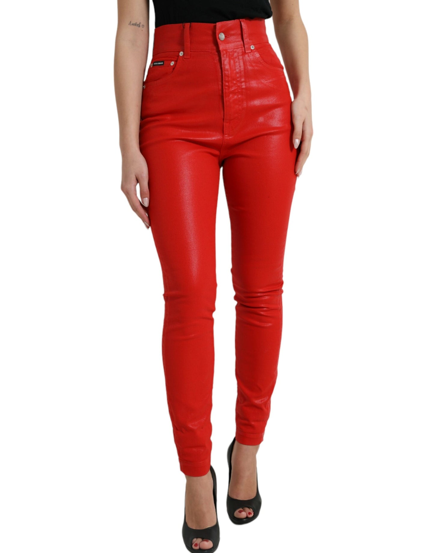 Dolce & Gabbana Elegant High-Waist Stretch Denim in Red IT40 | S